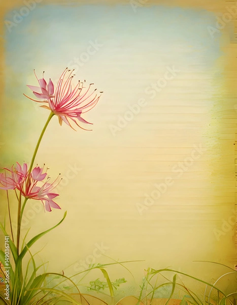 Obraz A decorative background featuring pink flowers and a soft gradient.