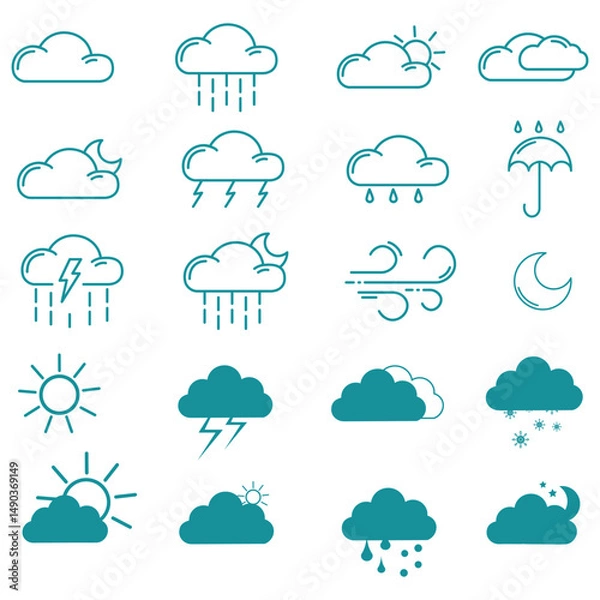 Obraz clouds icons set , set of clouds in different forms