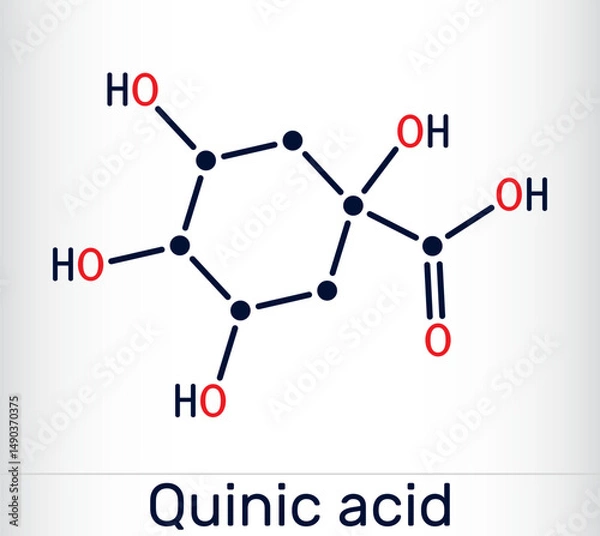 Fototapeta Quinic acid molecule. Natural plant-derived compound with antioxidant and anti-inflammatory properties. Vector illustration