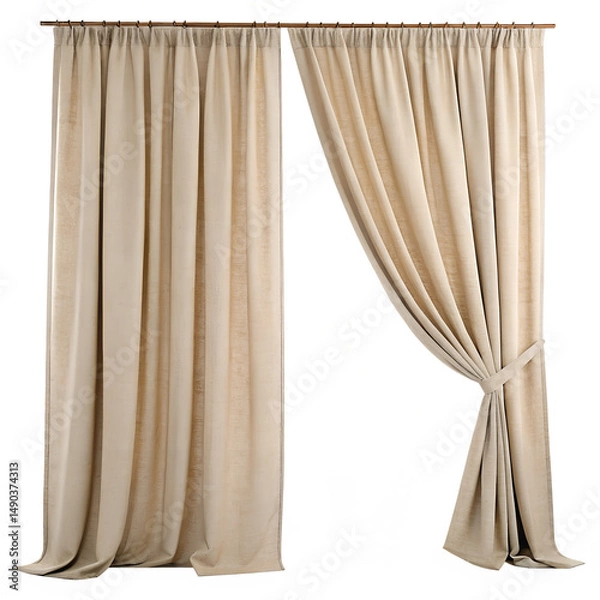 Obraz Beige curtains isolated on white background