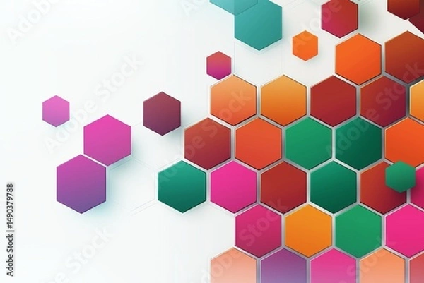 Obraz Colorful, clean geometric honeycomb design with 3d effects on bright background. For business, presentation, web, app, digital interface, infographic, packaging, branding.
