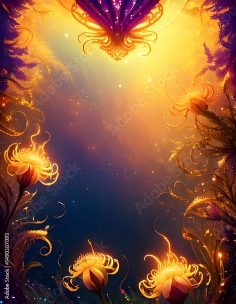 Fototapeta A vibrant, ethereal underwater scene with luminous flowers and soft light.