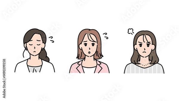 Obraz 悩み・混乱・不安を表すビジネス女性3人のイラストセットC2