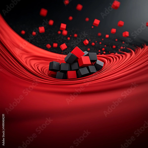 Fototapeta Red swirl with black cubes, and abstract.