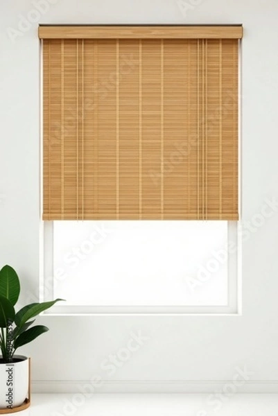 Obraz Light and airy room with natural light filtering through bamboo window shades