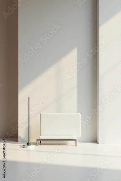 Obraz Minimalist Interior Design A Modern Bench with Floor Lamp in a Sunlit Room