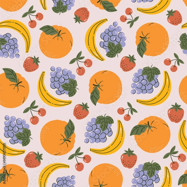 Fototapeta Stylish fruit seamless pattern. Vector fruit tablecloth texture. Vegetarian fabric or wallpaper design. 