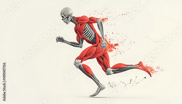 Fototapeta Running Anatomy with Muscle Disintegration.