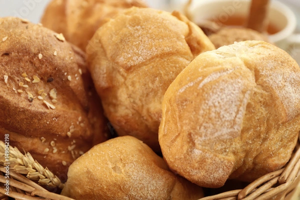 Obraz Different fresh bread loaves, closeup