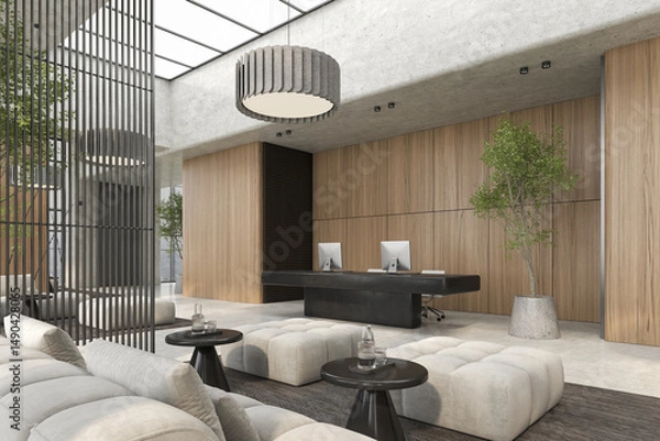 Fototapeta Modern style conceptual reception interior room 3d illustration