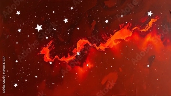 Fototapeta Dramatic red and dark abstract with a fiery, brushstroke center and scattered white particles. Intense, modern, and artistic design.
