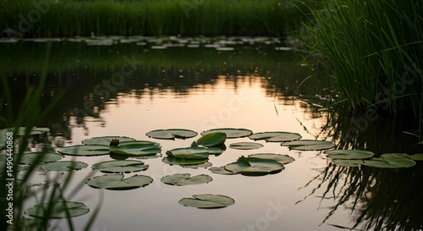 Obraz Sunset pond with lily pads