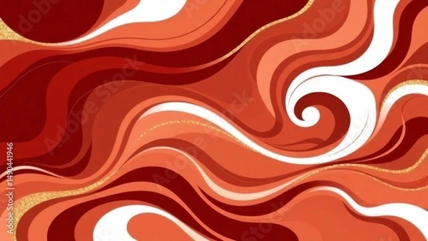 Fototapeta Luxurious red and gold abstract with swirling marble-like patterns. Elegant, vibrant, and artistic fluid design.