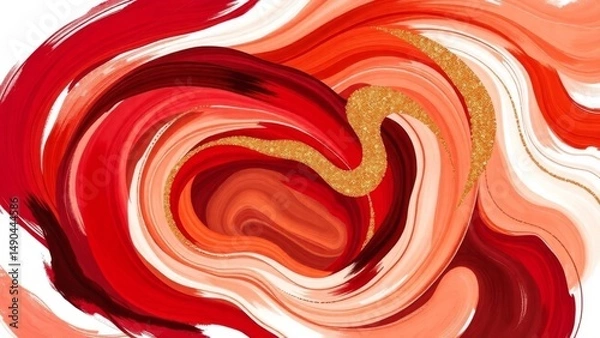 Fototapeta Luxurious red and gold abstract with swirling marble-like patterns. Elegant, vibrant, and artistic fluid design.