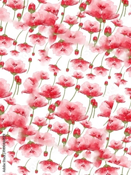 Obraz red flowers pattern water color illustration 