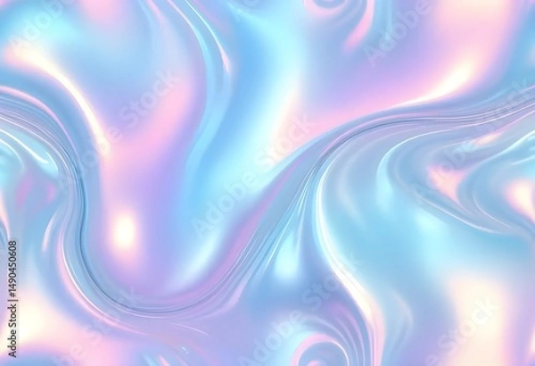 Fototapeta Liquid Pastel Holographic Texture with Iridescent Gloss and Smooth Flowing Waves

