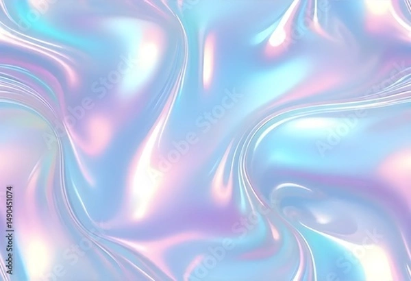 Fototapeta Liquid Pastel Holographic Texture with Iridescent Gloss and Smooth Flowing Waves

