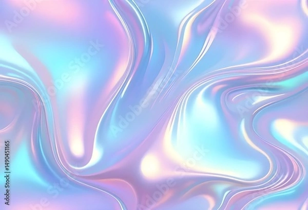 Fototapeta Liquid Pastel Holographic Texture with Iridescent Gloss and Smooth Flowing Waves

