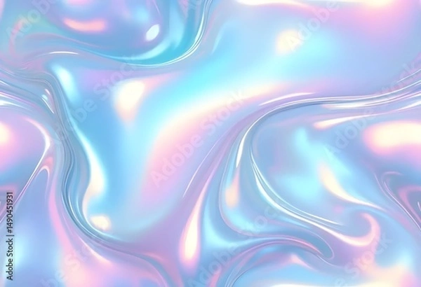 Fototapeta Liquid Pastel Holographic Texture with Iridescent Gloss and Smooth Flowing Waves

