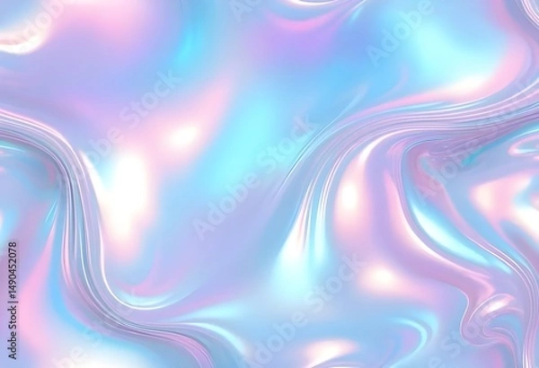 Fototapeta Liquid Pastel Holographic Texture with Iridescent Gloss and Smooth Flowing Waves


