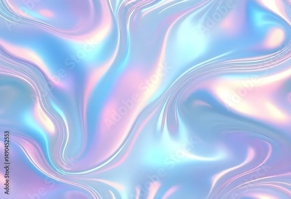 Fototapeta Liquid Pastel Holographic Texture with Iridescent Gloss and Smooth Flowing Waves

