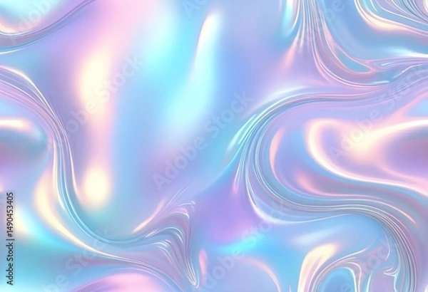 Fototapeta Liquid Pastel Holographic Texture with Iridescent Gloss and Smooth Flowing Waves

