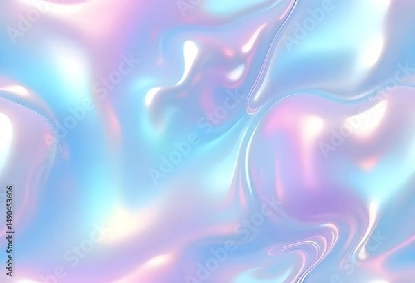 Fototapeta Liquid Pastel Holographic Texture with Iridescent Gloss and Smooth Flowing Waves

