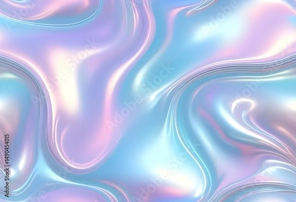 Obraz Liquid Pastel Holographic Texture with Iridescent Gloss and Smooth Flowing Waves

