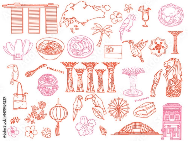 Fototapeta シンガポールの手書きイラスト　Generative AI 