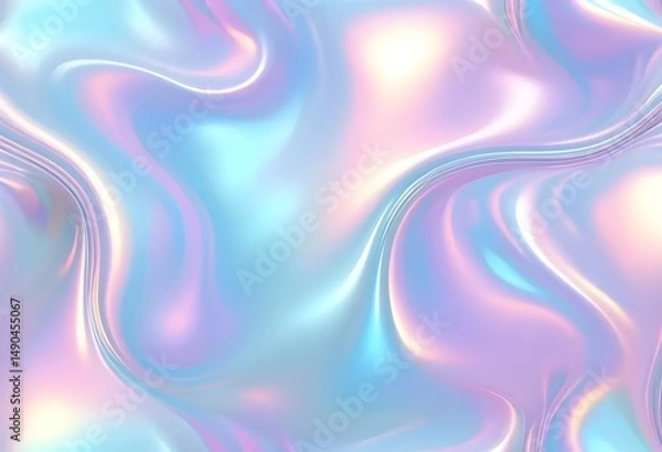 Fototapeta Liquid Pastel Holographic Texture with Iridescent Gloss and Smooth Flowing Waves