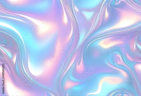 Obraz Liquid Pastel Holographic Texture with Iridescent Gloss and Smooth Flowing Waves