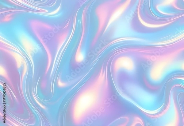Obraz Liquid Pastel Holographic Texture with Iridescent Gloss and Smooth Flowing Waves