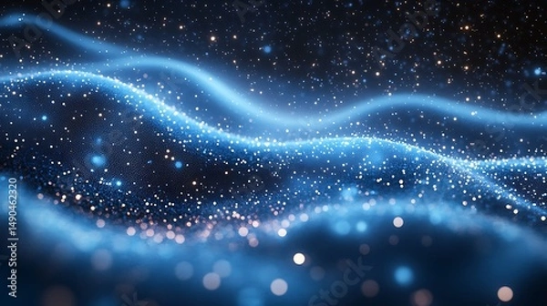 Fototapeta Abstract Blue Glowing Particle Waves Background