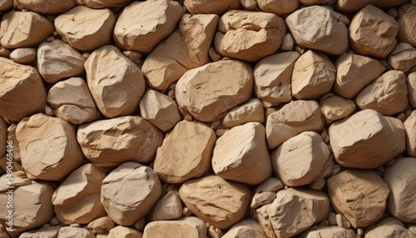 Obraz Warm beige rock wall, rough texture, abstract background,  craggy,  masonry,  element