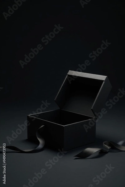 Obraz An empty black gift box with a dark ribbon, a mysterious and elegant presentation
