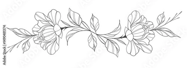 Fototapeta Sketch Floral Botany Collection. flower drawings. Black and white with line art on white backgrounds. Hand Drawn Botanical Illustrations.Vector