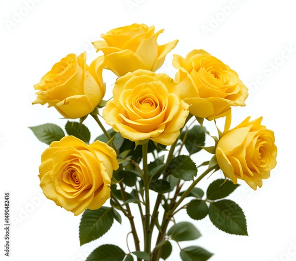 Fototapeta yellow roses isolated on white background for easy cut-out 