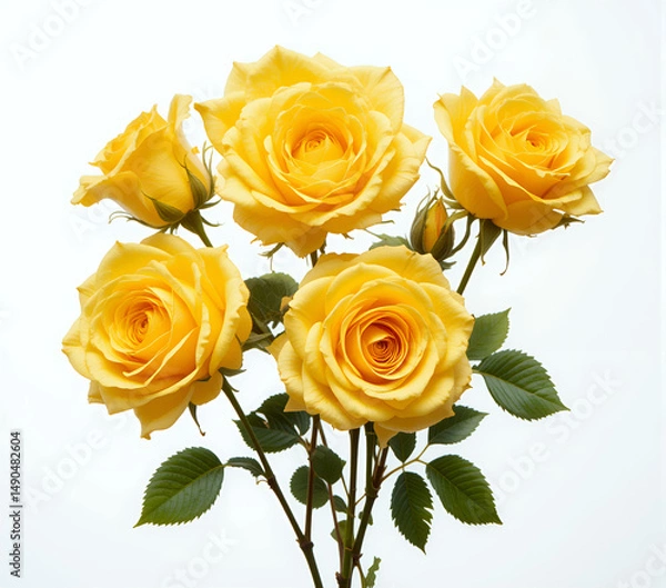 Fototapeta yellow roses isolated on white background for easy cut-out 