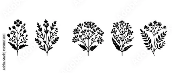 Fototapeta Wild Flower Single Stick Silhouette Black Filled - Vector Illustration Icon.