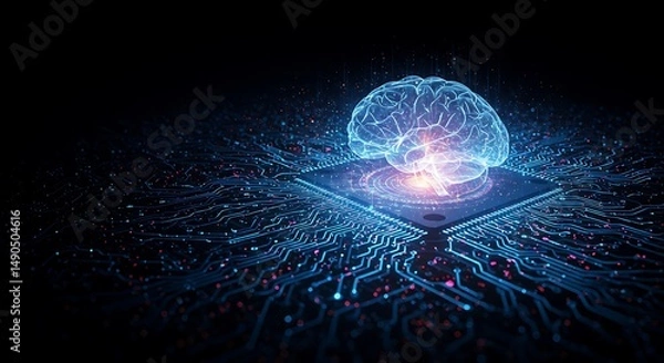 Fototapeta Brain Hologram Displayed on Circuit Board for Ai Concept