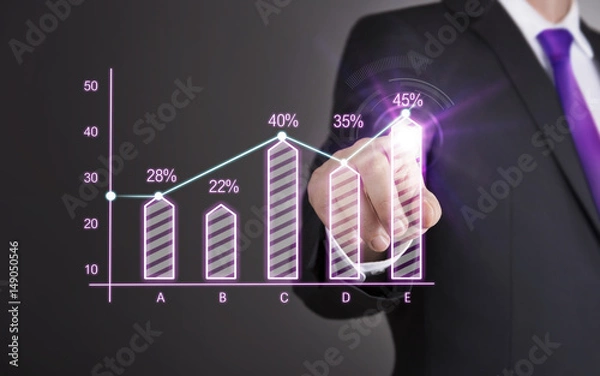 Fototapeta Businessman touch screen concept - Bar Chart