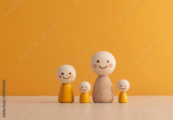 Fototapeta Happy Family Figurines On A Yellow Background