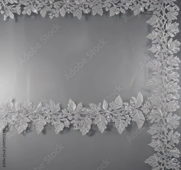 Fototapeta Silver leaf lace border on a shimmering background  ,  sparkling, silver