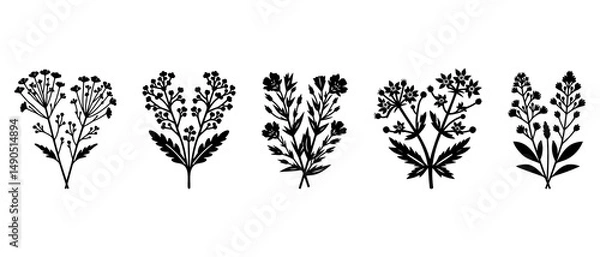 Fototapeta Wild Flower Double Stick Silhouette Black Filled - Vector Illustration Icon.