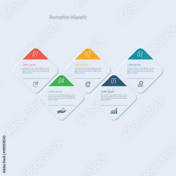 Obraz Neumorphism Square shape Infographic Design 5 Steps