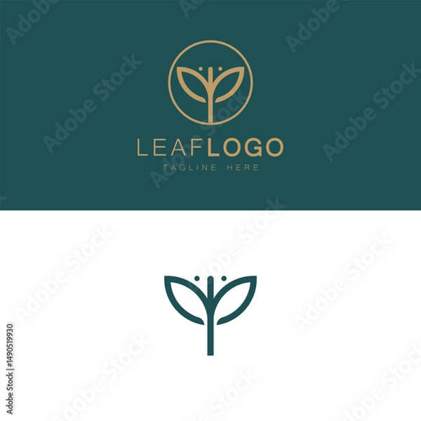 Fototapeta vector logo design leaf circle, green tea herbal, natural medicine, sprout with green leafs