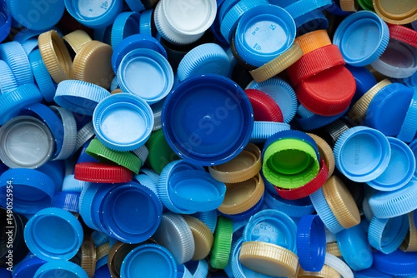Fototapeta Close up plastic bottles for recycling to conserve the environment, recycling, reuse, garbage disposal, save the world concept