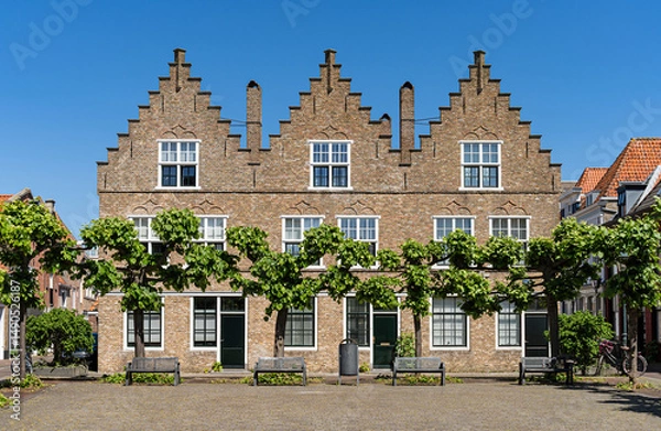 Obraz Square with historic stepped gabled houses in the old town of Vlissingen, province of Zeeland, Netherlands