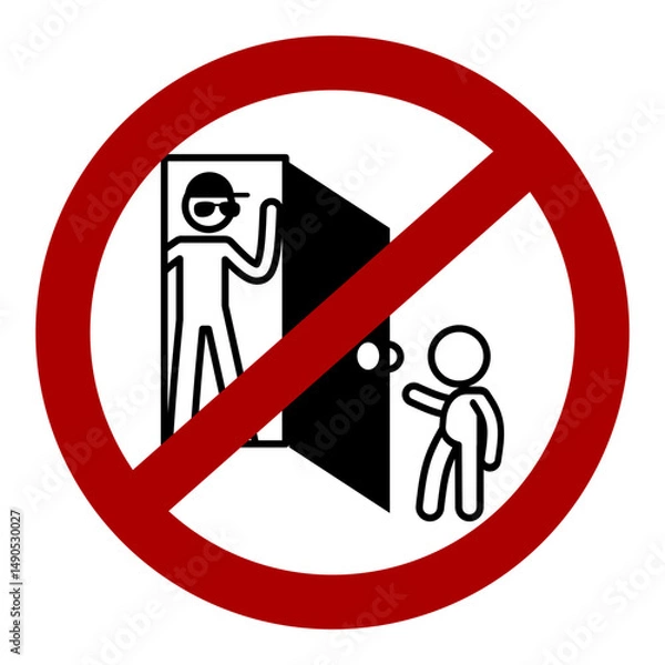 Fototapeta "Do not open door for stranger" warning icon/illustration for children
