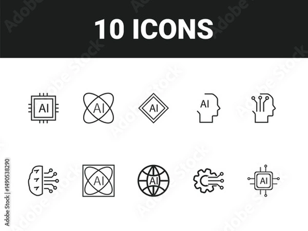 Obraz Artificial intelligence line icon set. Set of outline icons related to virtual assistant, generative AI, robotic, data science and others. Vector illustration.
